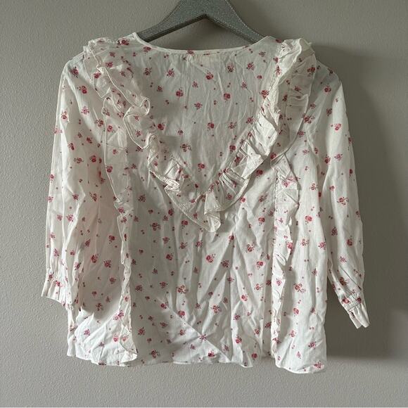 LoveShackFancy Cream & Pink Floral Print Ruffle Blouse - Picture 6 of 9